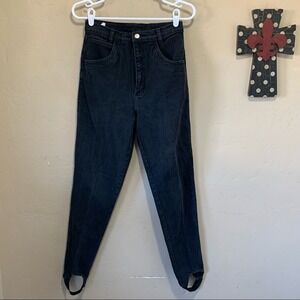 Black Vintage 80's 90's Western Denim Pants w/Stirrups Sz 9 Juniors 26 Women's